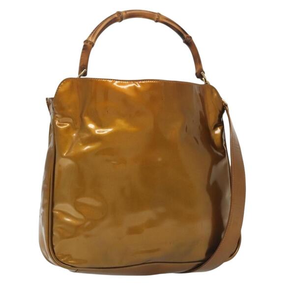 GUCCI Bamboo Hand Bag Patent Leather Gold 001 1705 001 1705 - Picture 1 of 16